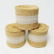 AAYU 3 Pack - 3" Burlap Ribbon roll 15ft with lace | 3 Inches x 5 Yards Natural Jute Roll Perfect for Wedding Decoration Gift Wrapping and DIY Crafts (White Lace on Both Sides) Total 15 Yards
