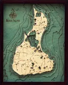 Block Island, Rhode Island 3-D Nautical Wood Chart, Small, 16" x 20"