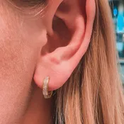 14K Double Row Diamond Huggie Hoops