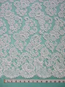 Alencon Lace, Flowers, Swirly Leaves, 2 Scallop Edges, 35″ wide, White