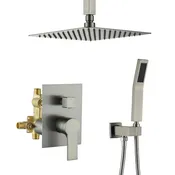 10" Ceiling-Mount Rain Shower System with Handheld Shower in Brushed Nickel