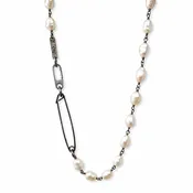 Sterling Silver Freshwater Pearl Safety Pin Necklace