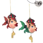 Goodwill Kissing fish ornament Santa's Helper Elf set of 2