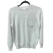 Brunello Cucinelli Cotton Ribbed Knit Sweater Light Grey Pocket Front Size Small