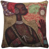 African Woman Tapestry Cushion Cover 16×16 Inch Figurative Portrait Decorative Throw Pillow Home Decor