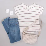 Blu Pepper Stripe V Neck Cuffed Sleeve Knit Top