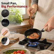 1 Count Pre-Seasoned Cast Iron Small Sauce Pan, 4.3 Inch, with wooden handle, dual pour spouts for searing, sauce making and small portion daily cooking