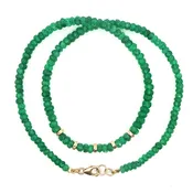 14K Yellow Gold Graduated Glowing Emerald Beaded Necklace
