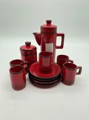 11 pc Red Ceramic Coffee & Tea Set