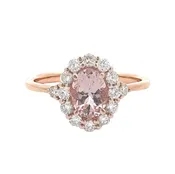 14K ROSE GOLD OVAL MORGANITE & DIAMOND RING