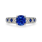 Cushion-Cut Ceylon Sapphire Ring with Diamonds