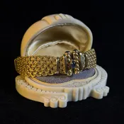 Wide 14k Braided Strand Bracelet with Sapphire Cabochon Adorned Clasp