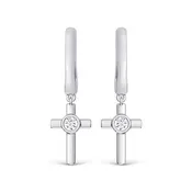 10K 0.14DTW Lab Diamond Huggie Hoop Cross Earrings