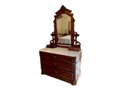 1880s Victorian Walnut Marble Top Dresser With Mirror, Boxes And Sconces