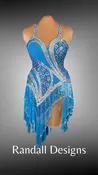 Blue with Rhinestone Swirls and Asymmetrical Hem