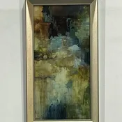 17" x 30" abstract art blue and brown tones with silver frame (sold individually)