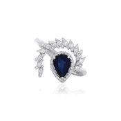Blue Sapphire Spiral Leaf Ring