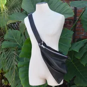 Black Cowhide Leather Fold Over Triangle Sling Slouch Crossbody Messenger Bag — jackie robbins leather + jewelry