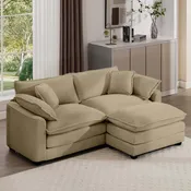 Arizona 80" Modular Corduroy L-Shaped Sectional Sofa with Ottoman and Pillows