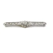 Art Deco Filigree 14k White Gold 1.80ctw Old European Cut Diamond Bar Pin Brooch