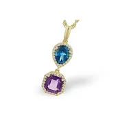 14KT Gold Amethyst & Blue Topaz Necklace