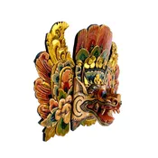 Balinese Barong Mask: Hand Carved Polychrome Lion Guardian Wall Decor