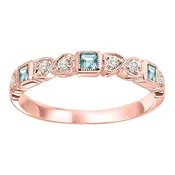 10Kt Rose Gold Diamond 1/10Ctw & Aquamarine 1/7Ctw Ring
