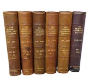 Antique The National Geographic Magazines in 6 Leather Spine Volumes of 1924, 1925 and 1926.