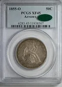 1855-O Liberty Seated Half Dollar 50C PCGS XF45 CAC - Arrows