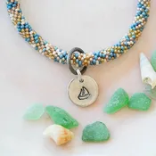 Beach Themed Beaded Bangle Bracelet with Nautical Charm | Coastal Yacht Rock Collection