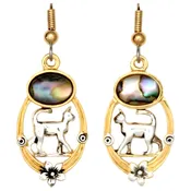 Abalone Inlay Gold and Silver Tone Cat Earrings