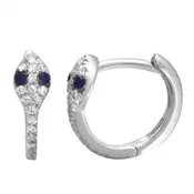 14k White Gold Snake Diamond Huggie Earrings / Sapphire Eye
