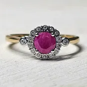 10k Two Tone Natural Ruby Ring with Diamond Halo .07ctw