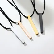 Customized Engravable Stainless Steel Square Vertical Pillar Bar Pendant Necklace