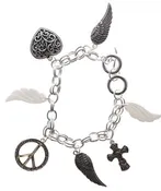 Charm Bracelet - Wing, Cross, Heart, Peace Charms