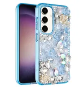 amsung Galaxy S24/S25 Luxury Diamond Gem Pearl Rhinestone Case Blue