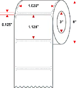 1.625 X 1.125 Premium Paper Thermal Transfer Label - Perforated - White - 8" Roll - Permanent