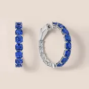 Asscher-Cut Blue Sapphire and Emerald-Cut Diamond Inside-Out Hoop Earrings