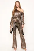IB2421SP - SLINKY FOIL ONE SHOULDER WITH GOLD CHAIN JUMPSUIT