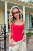 Butter me Up Lace Bodysuit - Cherry