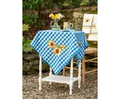 April Cornell Sunflower Navy Embroidered Tea Cloth, 36" x 36"