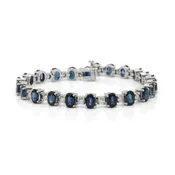 14k White Gold 16.0ctw Oval Sapphire 1.30ctw Round Diamond Line Bracelet #E-439