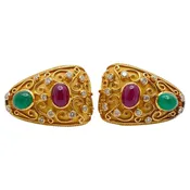 18K Yellow Gold 5.00 CT Ruby Emerald Diamond Byzantine Earrings