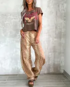 Axis Print Barrel Jeans - Camel