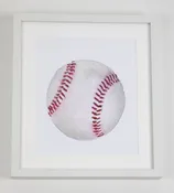 Baseball Watercolor Art with White Frame