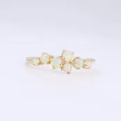 Australian Opal Cluster Ring, 0.30cttw Light Opals in 14K Yellow Gold