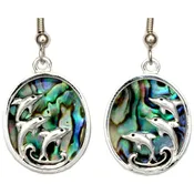 Abalone Inlay Silver-Plated Dolphin Earrings