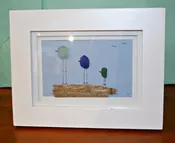 7x9 Framed Colored Sea Glass Birds