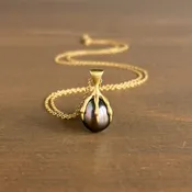 18k Gold & Gray Tahitian Pearl Quail Egg Claw Pendant