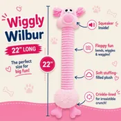 22in Wiggly Wilbur Ribbed Plush Squeaker Dog Toy